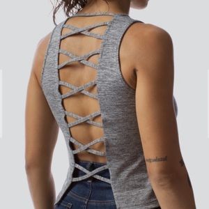 Born Primitive Gray Crisscross Back Tank Top